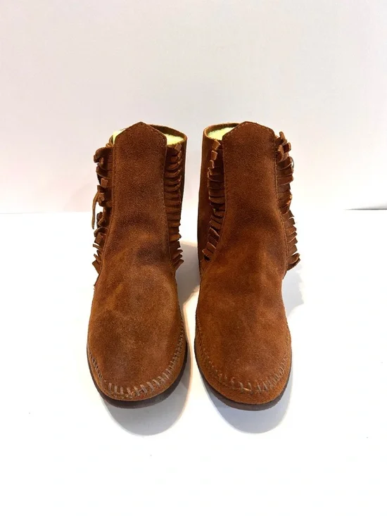Women’s kids Tan-Brown Suede Fringe Ankle Boots size 7-8 - Picture 4 of 9